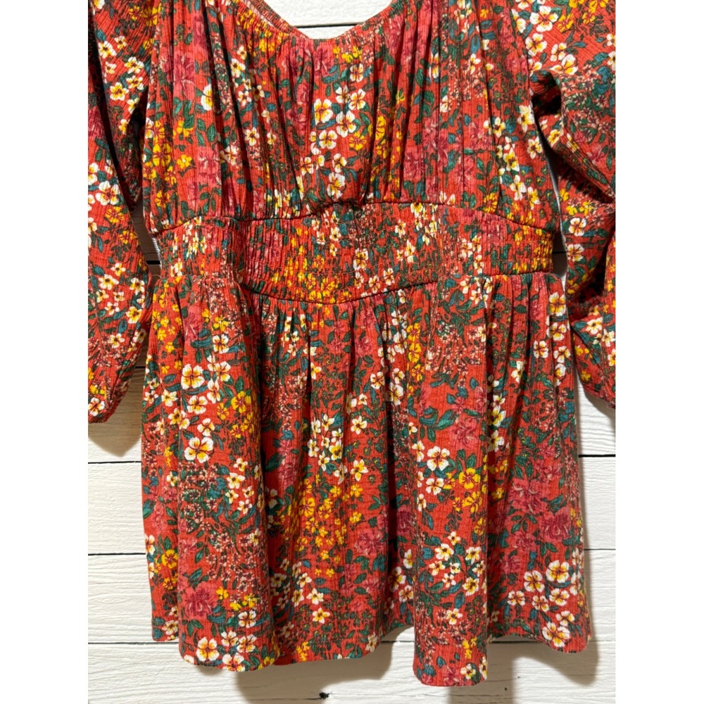 Torrid Floral Smocked Waist Babydoll Top Rust Orange 3/4 Sleeve Plus Size 0 L XL - Picture 2 of 5